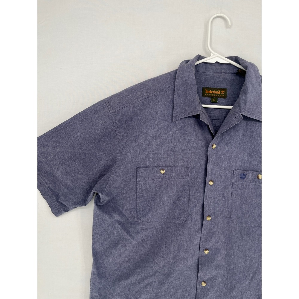 Timberland Weathergear Mens Blue Cotton Short Sleeve Button Down Shirt Size L